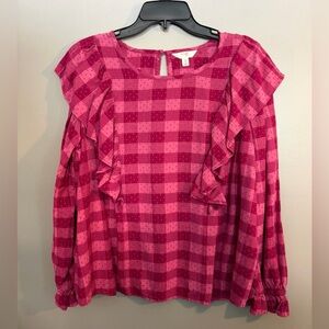 Terra & Sky Pink Ruffled Plaid Top Women’s Size 0X (14W)